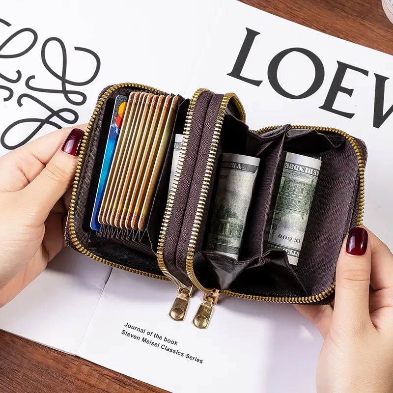 Picture of double zipper Credit Card Case Holder Wallet with ID Window Zipper Small