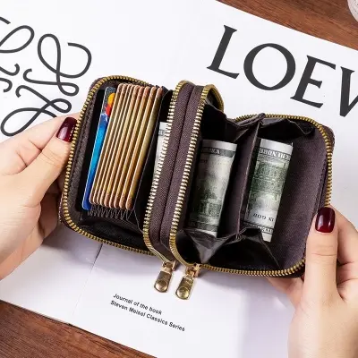 Picture of double zipper Credit Card Case Holder Wallet with ID Window Zipper Small