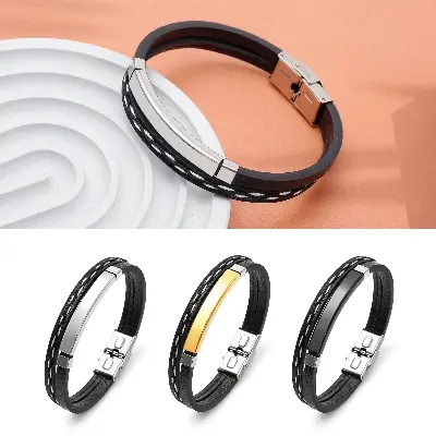 Picture of Unique Design Braided Leather Bracelet with Metal Insert