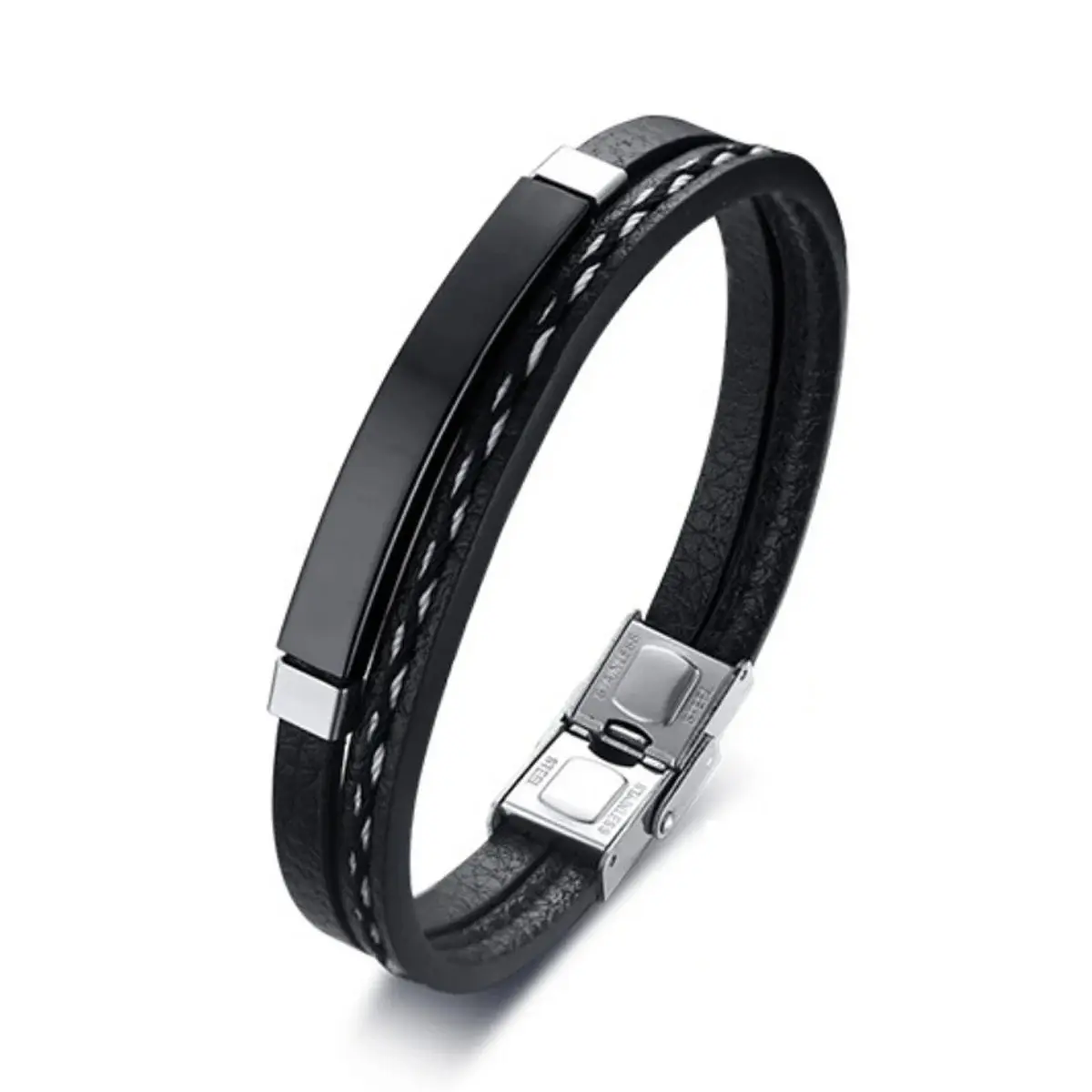 Picture of Unique Design Braided Leather Bracelet with Metal Insert