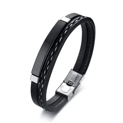 Picture of Unique Design Braided Leather Bracelet with Metal Insert