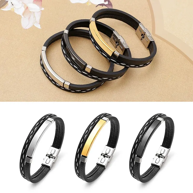 Picture of Unique Design Braided Leather Bracelet with Metal Insert