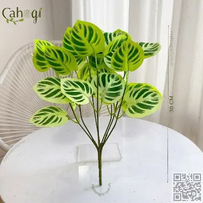 Picture of Tabletop Artificial Green & White Leaf Plant
