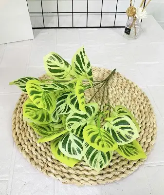 Picture of Tabletop Artificial Green & White Leaf Plant