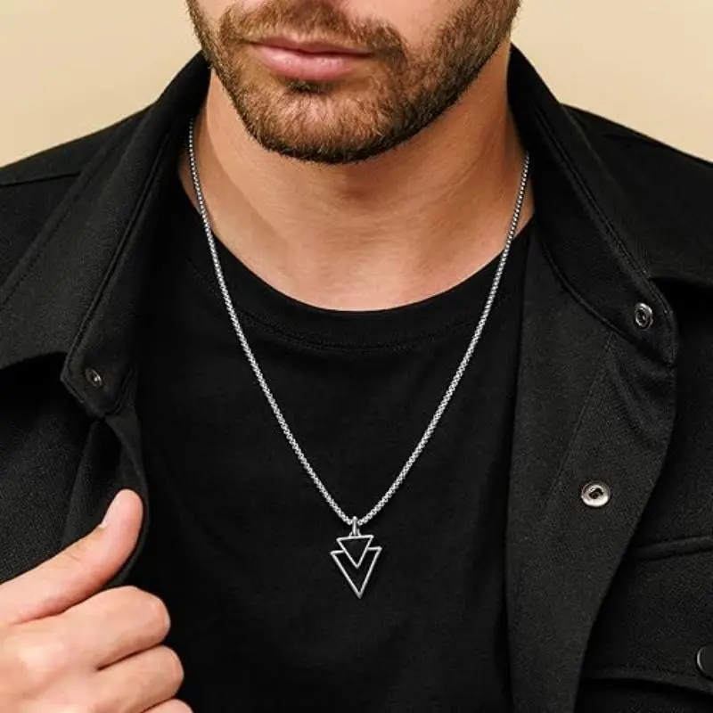 Picture of Stylish Geometric Triangle Nacklace for Men
