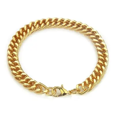 Picture of Men's 8mm Gold/Black Cuban Link Chain Bracelet  Stainless Steel