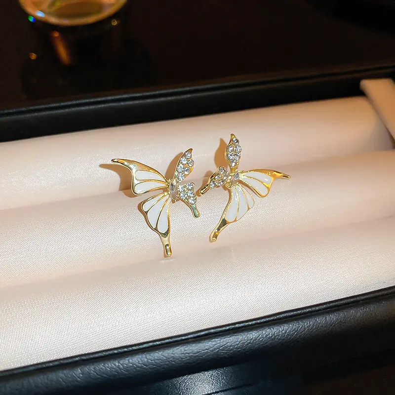 Picture of Elegant Gold Plated Enamel Butterfly Earrings - Light Luxury Style