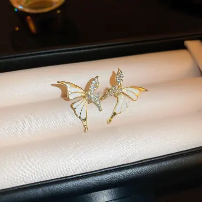 Picture of Elegant Gold Plated Enamel Butterfly Earrings - Light Luxury Style