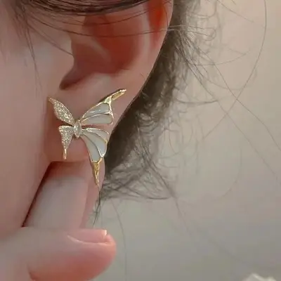 Picture of Elegant Gold Plated Enamel Butterfly Earrings - Light Luxury Style