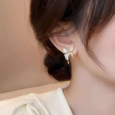 Picture of Elegant Gold Plated Enamel Butterfly Earrings - Light Luxury Style