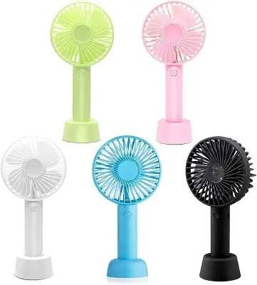 Picture of Powerful Hand Fan Cute Design 3 Speed Dual Motors Personal Small Desk Fan with Base
