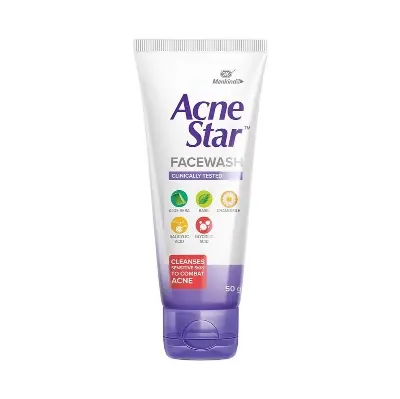 Picture of AcneStar Facial Cleanser for Oily Skin with Basil & Aloe Vera - Gentle Exfoliating Face Wash 50g
