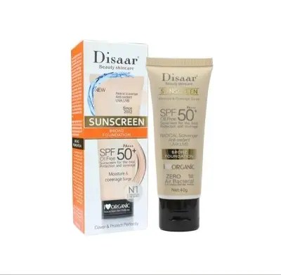 Picture of Disaar Beauty Skincare Oil Free SPF 50 PA+++ Sunscreen Instant Protection UVA UVB Bronze Foundation 40gm