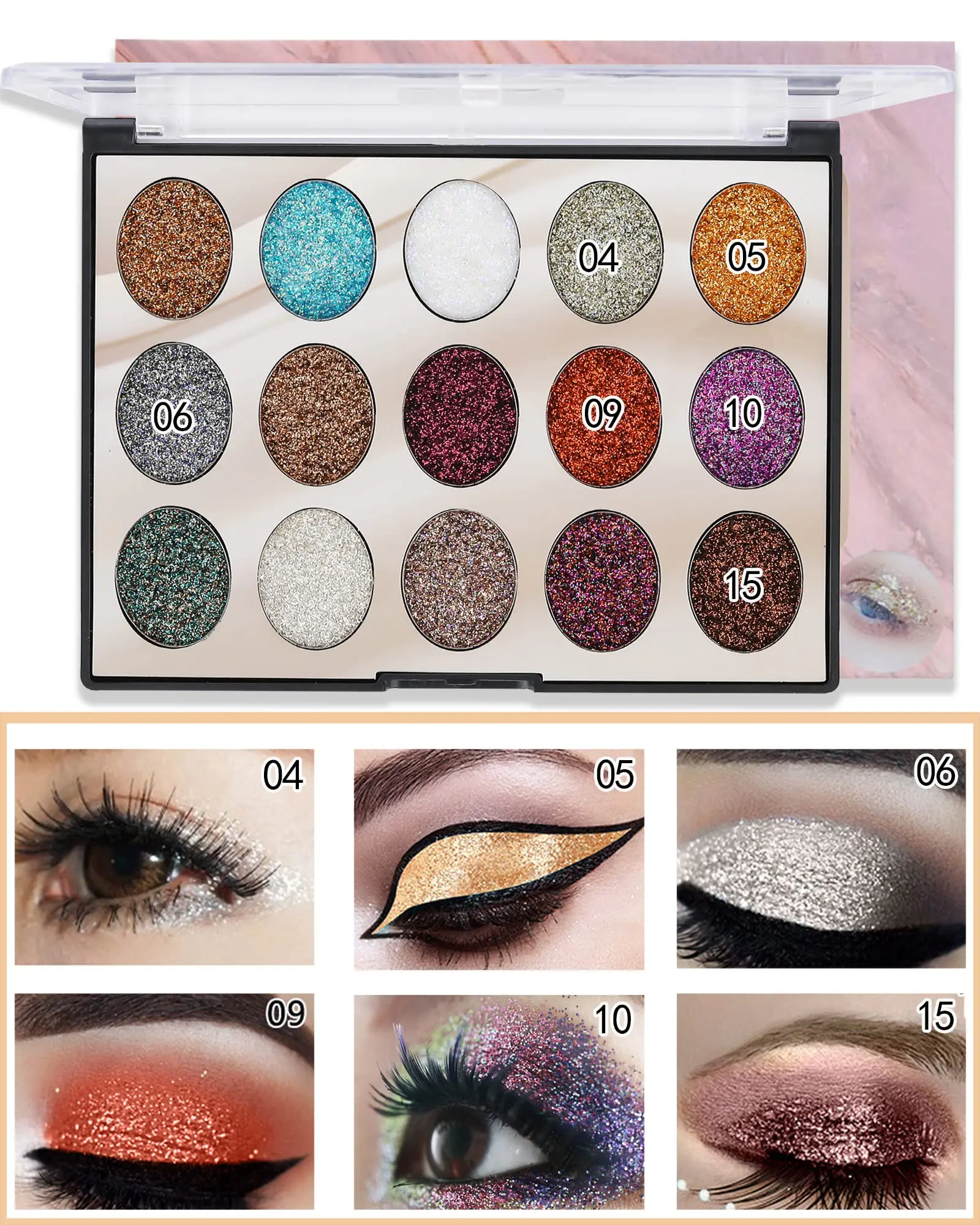 Picture of MISS ROSE 15 Color Eyeshadow 3D Colorful Waterproof Eye Shadow Palette