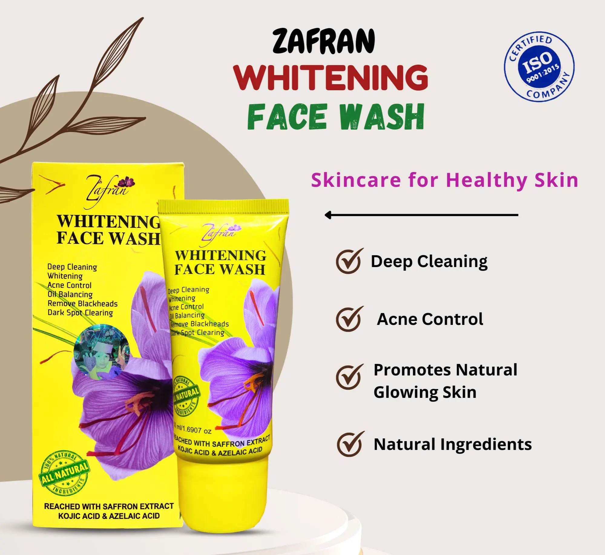 Picture of Saffron/Zafran Face Wash Zafran Face Wash With Saffron Extract and Kojic Acid 50ml