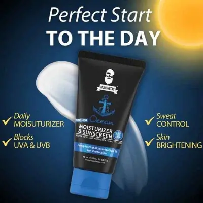 Picture of Muuchstac Mens Ocean Moisturizer & Sunscreen Matte Look Spf 18+ Cream With Turmeric & Aloe Vera Beads, Non-Sticky & Water Resistant 45 Ml - All new