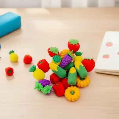 Picture of Mini Size Cute Fruits and Vegetables Pencil Erasers or Rubbers - 12 Pcs