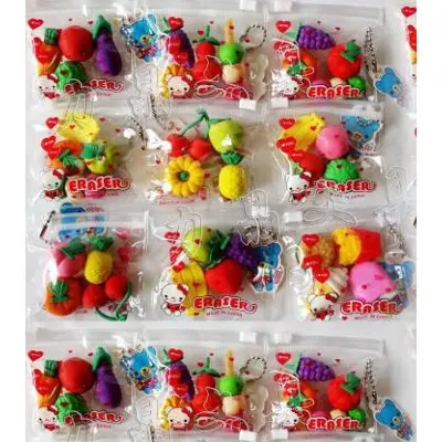 Picture of Mini Size Cute Fruits and Vegetables Pencil Erasers or Rubbers - 12 Pcs