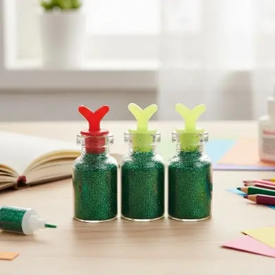 Picture of Glitters 3 pieces Bottles for Crafting- Deep  Green Color