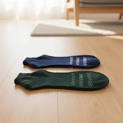 Picture of 2 Pair Anti Slip Grip Non Skid Crew Cotton  Socks