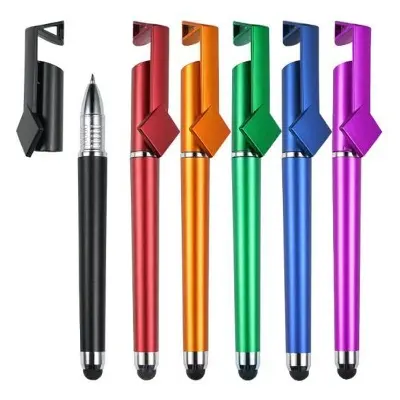Picture of 6 Pieces of 3 in 1 Universal Capacitive Stylus Writing Pen with Touch screen and mobile stand (Combo- 6 Pieces)