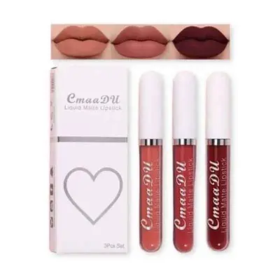 Picture of CmaaDu 3pcs set Matte Velvet Non-Stick Cup Waterproof Not Easy To Swap Makeup Lipstick Long Lasting Lip Gloss Set - Lipstick - Lipstick Set new