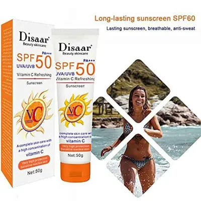 Picture of Sunscreen & Aftersun Cream - Disaar Vitamin C Sunscreen SPF50 PA+++ 50gm Oil Free Sunscreen Instant High Protection Sunblock Cream new