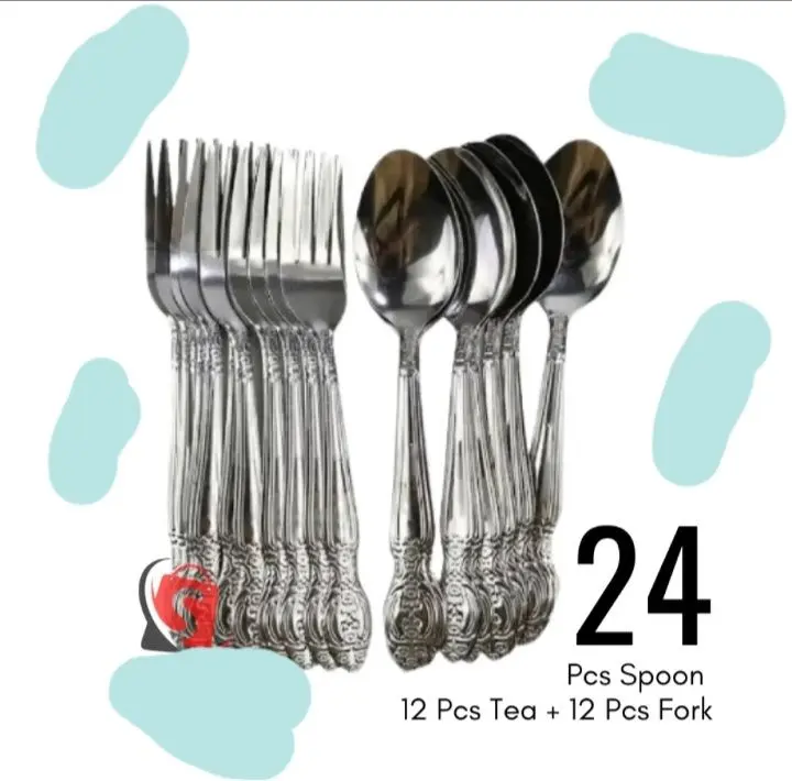Picture of Silver Color 12×2=24 Pieces Tea Spoon with fork