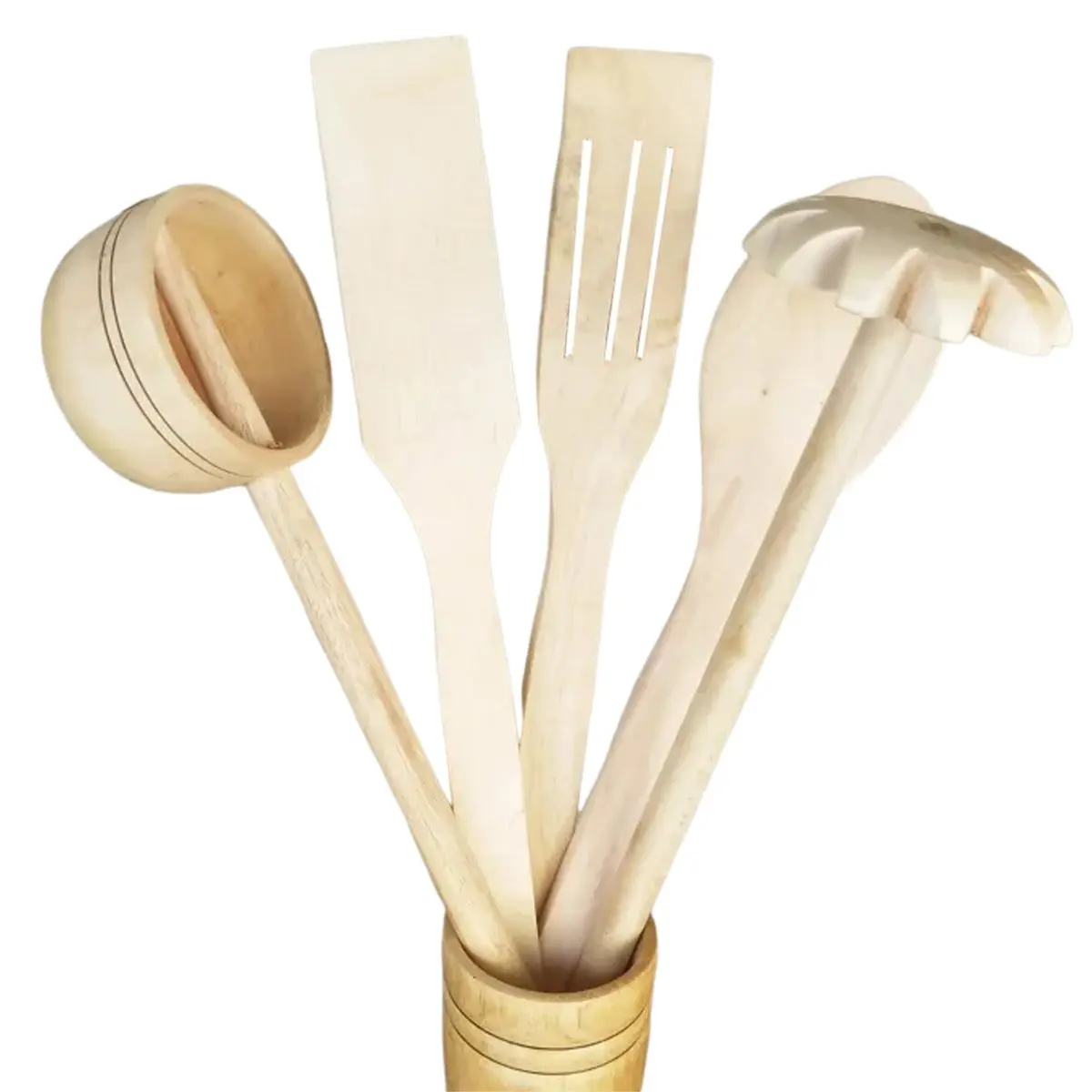 Picture of 4 tool of kichen combo pack-wooden dal ghutni, orang,stick and spoon