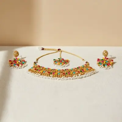 Picture of 3 in 1 Party Stone Choker Necklace set with earrings and tickly