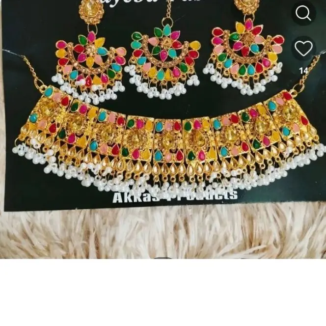 Picture of 3 in 1 Party Stone Choker Necklace set with earrings and tickly