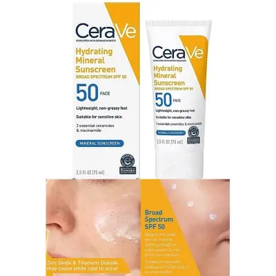 Picture of Cerave Hydrating Mineral Sunscreen SPF 50 Face for Senseitive Skin 75ml new(Glow N Touch Beauty)