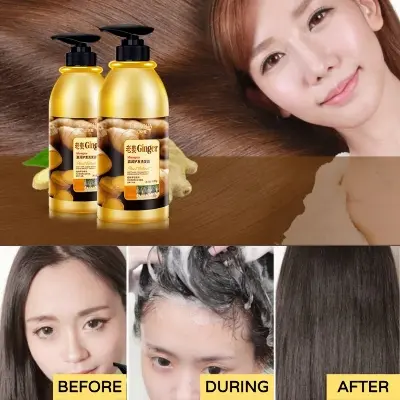 Picture of BIOAQUA Herbal Ginger Hair Shampoo - 400ml No Silicone Oil Anti Dandruff Anti-Itching Cleansing Oil Control Hair Scalp Treatment Shampoo for men and women