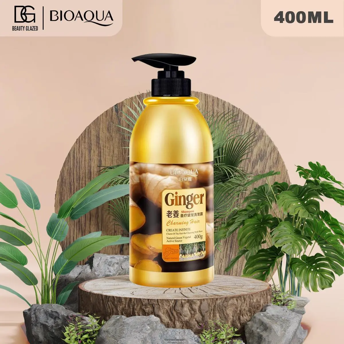 Picture of BIOAQUA Herbal Ginger Hair Shampoo - 400ml No Silicone Oil Anti Dandruff Anti-Itching Cleansing Oil Control Hair Scalp Treatment Shampoo for men and women