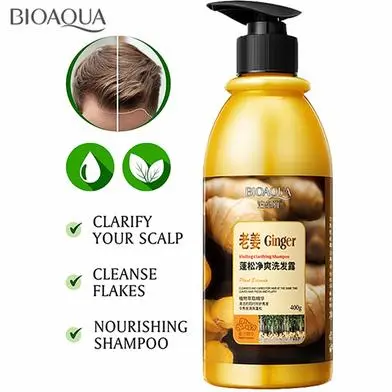Picture of bioaqua herbal ginger hair shampoo - 400ml no silicone oil anti dandruff anti-itching cleansing oil control hair scalp treatment shampoo