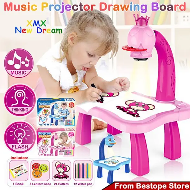 Picture of Child Learning Desk with Smart Projector Kids Painting Table Toy with Light Children Educational Tool Drawing Table - 1 piece