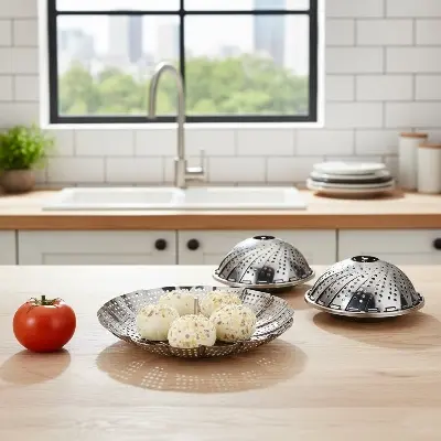 Picture of Multifunctional Stainless Steamer Food Strainer or momo or chicken  lotus steamer (23 cm)