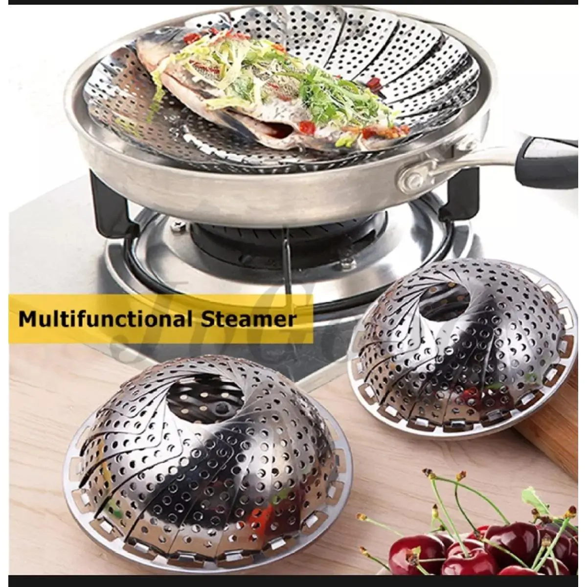 Picture of Multifunctional Stainless Steamer Food Strainer or momo or chicken  lotus steamer (23 cm)