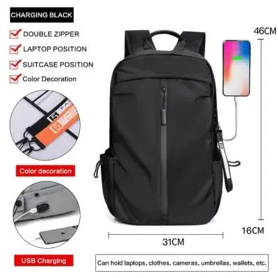 Picture of Indispensable -JackKevin Men's Backpack Male Oxford Textile Water Proof Laptop Bag with USB Charging Backpacks and free a Waist Bag(Black)