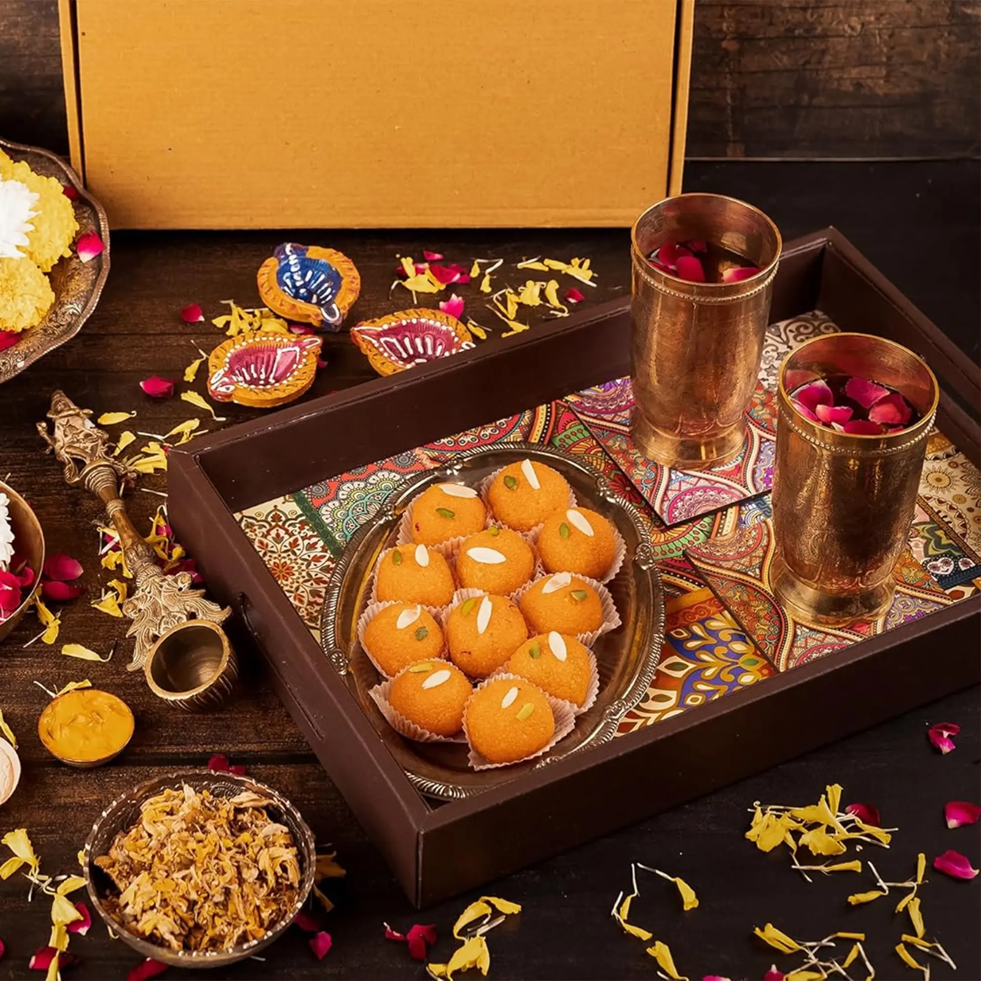 Picture of Creative Print Solution Mandala Serving Tray for Dinner/Lunch Tray Size 15x10x2 inch