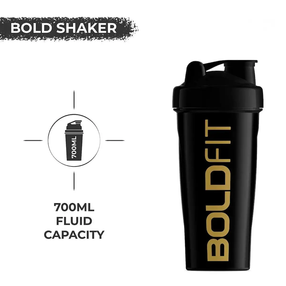 Picture of Boldfit Bold Gym Shaker Bottle 700ml Shaker Bottles For Protein Shake 100% Leakp(Black)