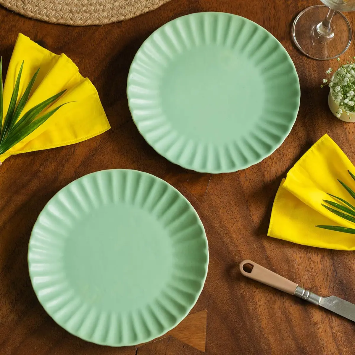 Picture of 10Club Scallop Ceramic Dinner Plate | Microwave and Dishwasher Safe Plate | Dining Plate Set | | Set of 6 | (Pista, 8 Inches)(Green 6pcs)