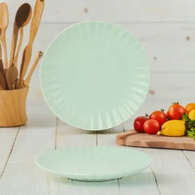 Picture of 10Club Scallop Ceramic Dinner Plate | Microwave and Dishwasher Safe Plate | Dining Plate Set | | Set of 6 | (Pista, 8 Inches)(Green 6pcs)