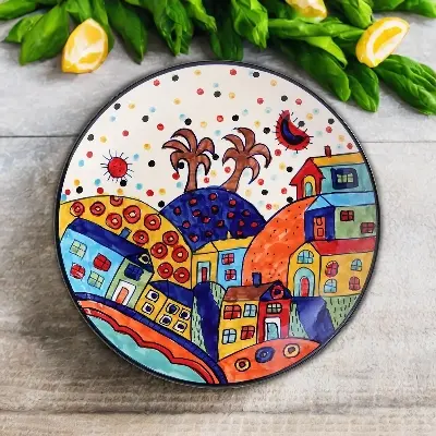 Picture of Ceramic Hut Hand painted Serving Dinner Plate Thali Set Of 2, 4, 6 Microwave Safe-Multi( 2pcs)