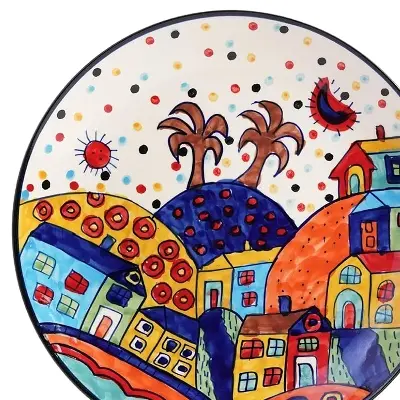 Picture of Ceramic Hut Hand painted Serving Dinner Plate Thali Set Of 2, 4, 6 Microwave Safe-Multi( 2pcs)