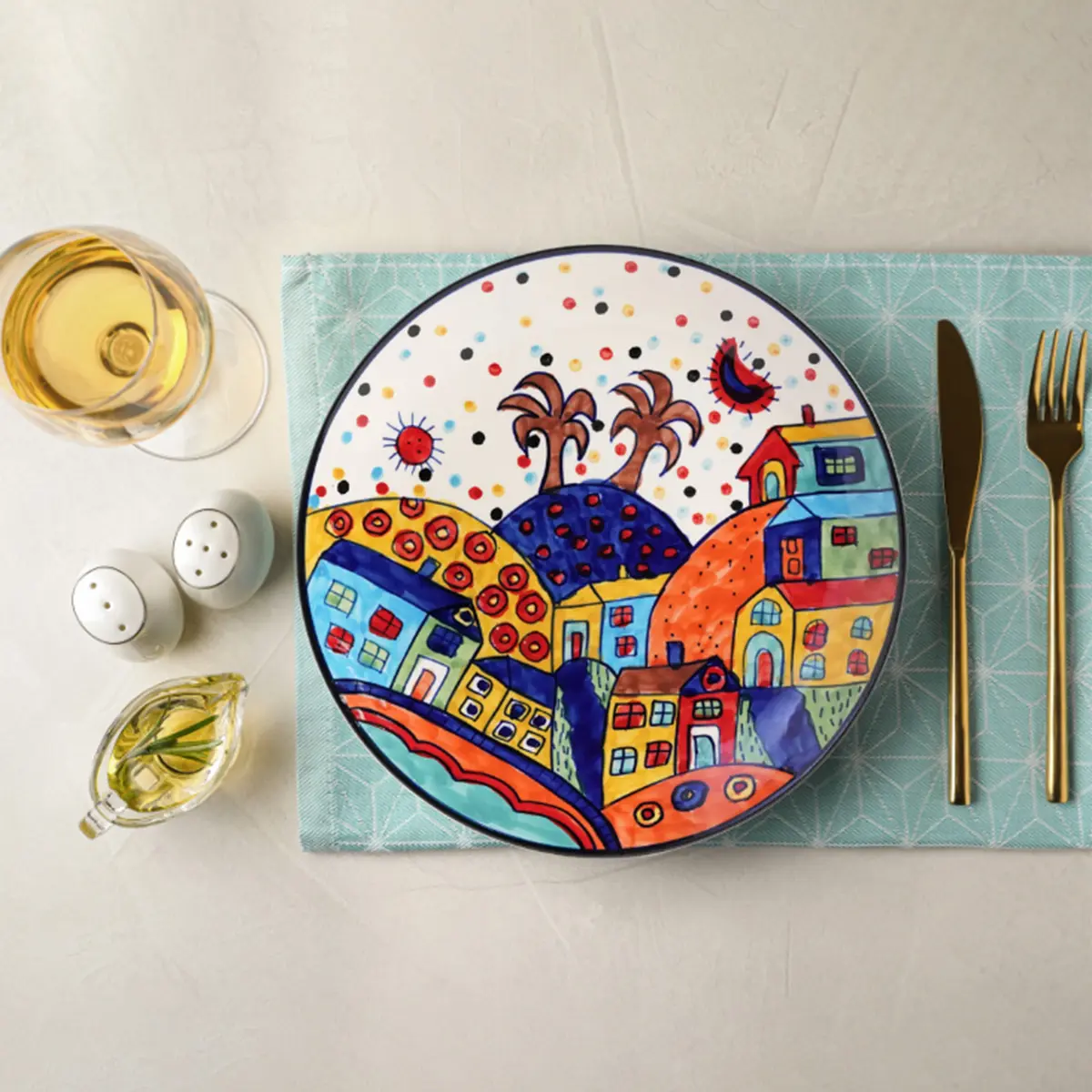 Picture of Ceramic Hut Hand painted Serving Dinner Plate Thali Set Of 2, 4, 6 Microwave Safe-Multi( 2pcs)