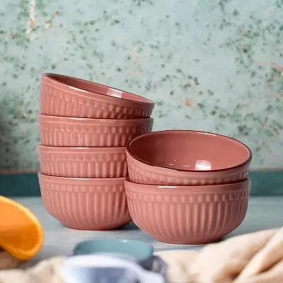 Picture of SEPARATE WAY Ceramic Soup Bowls, Cereal Bowl, Dishwasher & Microwave Safe/Serving Bowls For Kitchen (Pink, Set Of4, 6, 12), 500 MLPink 4 Pcs, Pink 6 Pcs, Pink 12pcs