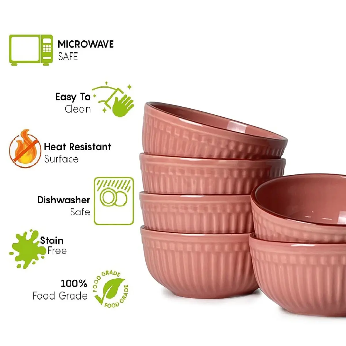 Picture of SEPARATE WAY Ceramic Soup Bowls, Cereal Bowl, Dishwasher & Microwave Safe/Serving Bowls For Kitchen (Pink, Set Of4, 6, 12), 500 MLPink 4 Pcs, Pink 6 Pcs, Pink 12pcs