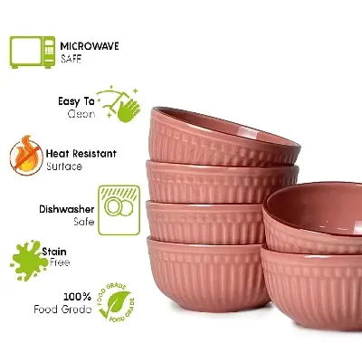Picture of SEPARATE WAY Ceramic Soup Bowls, Cereal Bowl, Dishwasher & Microwave Safe/Serving Bowls For Kitchen (Pink, Set Of4, 6, 12), 500 MLPink 4 Pcs, Pink 6 Pcs, Pink 12pcs