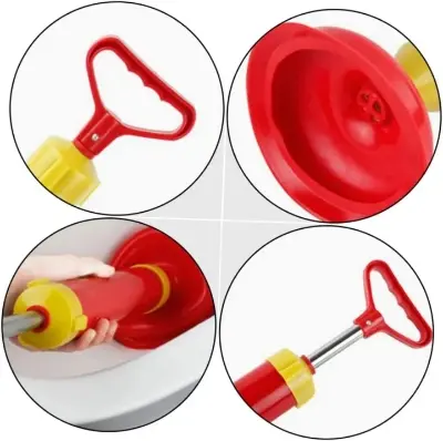 Picture of Powerful Bathroom Blocked Toilet Sink Multi Drain Buster Plunger W/2 Suckers For Sink Cleaning Tools